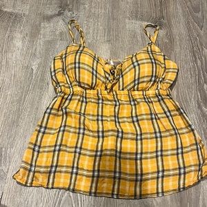 Orange and blue plaid padded tank top